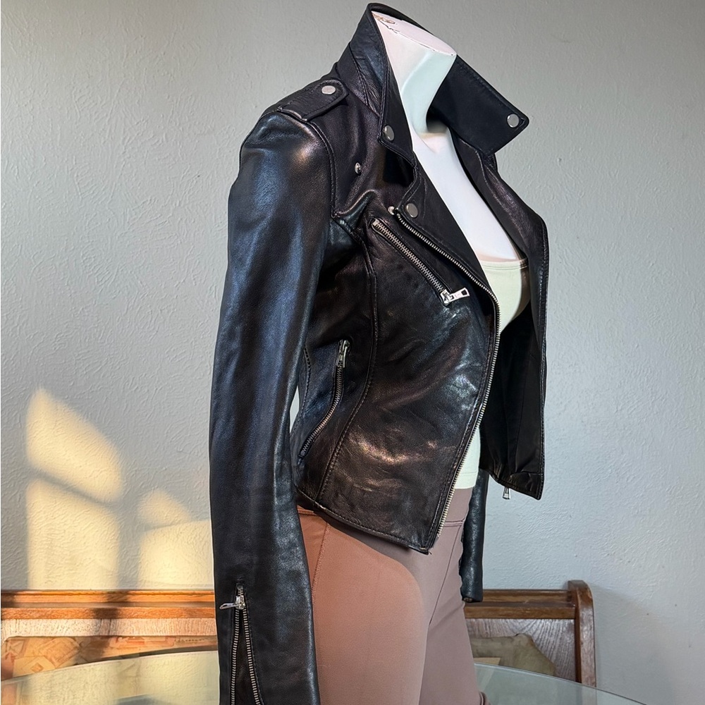 Zara Trafaluc Genuine Leather Moto Motorcycle Zipper Jacket Sz XS - Picture 3 of 17